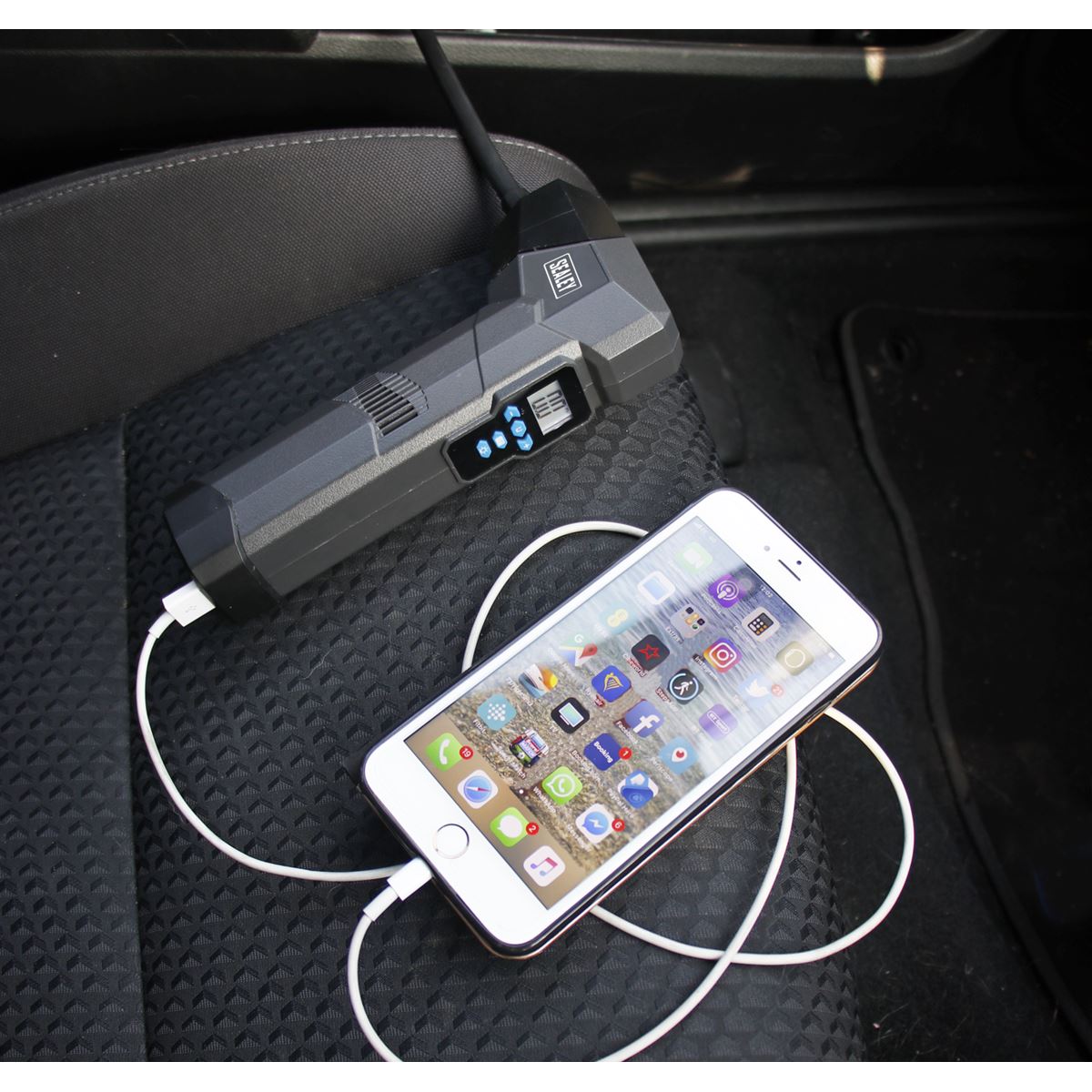 Sealey CTI120 Compact Rechargeable Tyre Inflator & Power Bank with Worklight Sealey