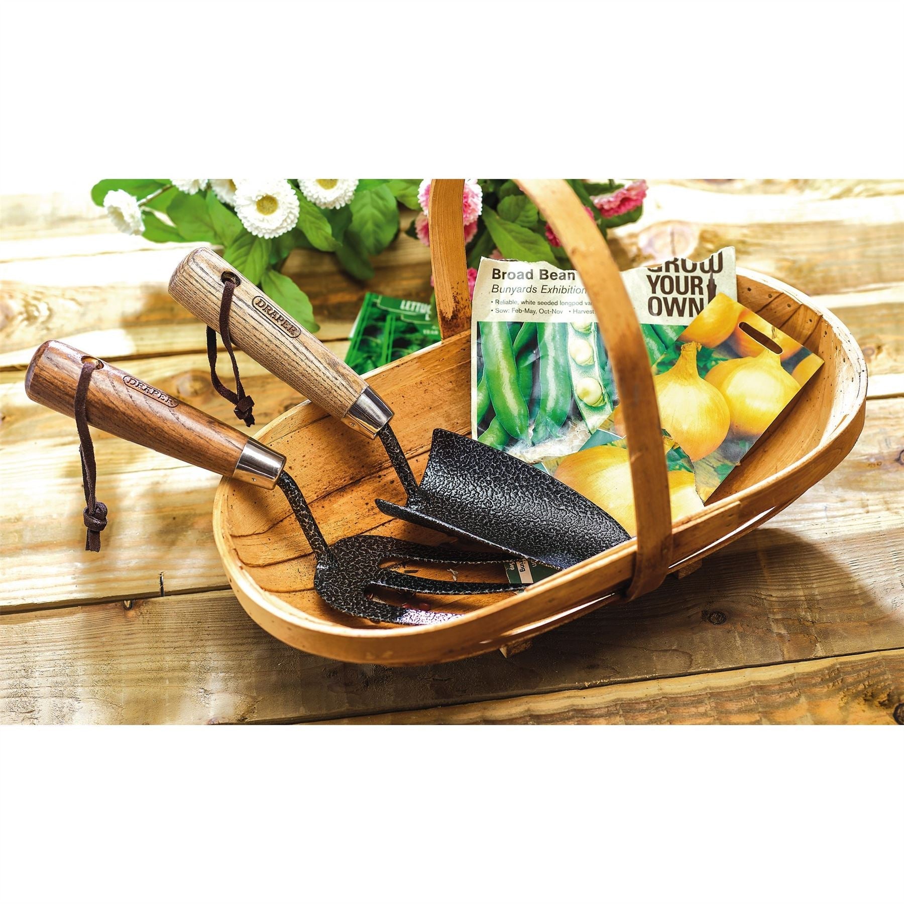 Draper 83776 Carbon Steel Heavy Duty Hand Fork and Trowel Set with Ash Handles 2 Piece Draper