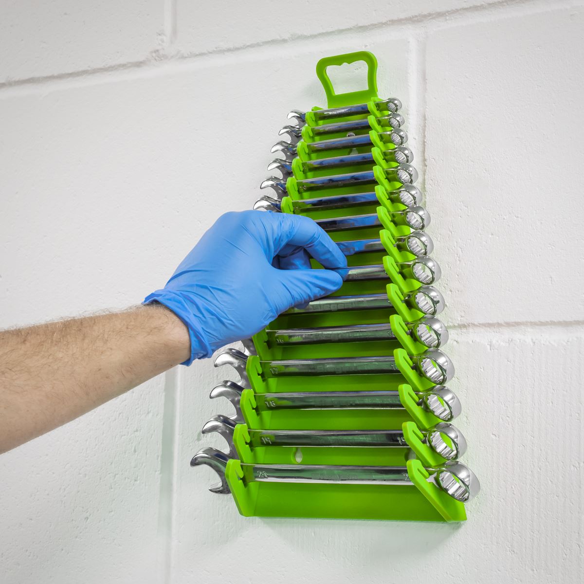 Sealey WR09HV Reverse Spanner Rack Capacity 15 Spanners Hi-Vis Green Sealey
