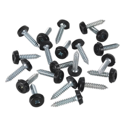 Sealey PTNP7 Numberplate Screw Plastic Enclosed Head 4.8 x 24mm Black Pack of 50 Sealey