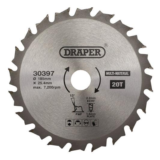 Draper 30397 TCT Multi-Purpose Circular Saw Blade 185 x 25.4mm 20T Draper