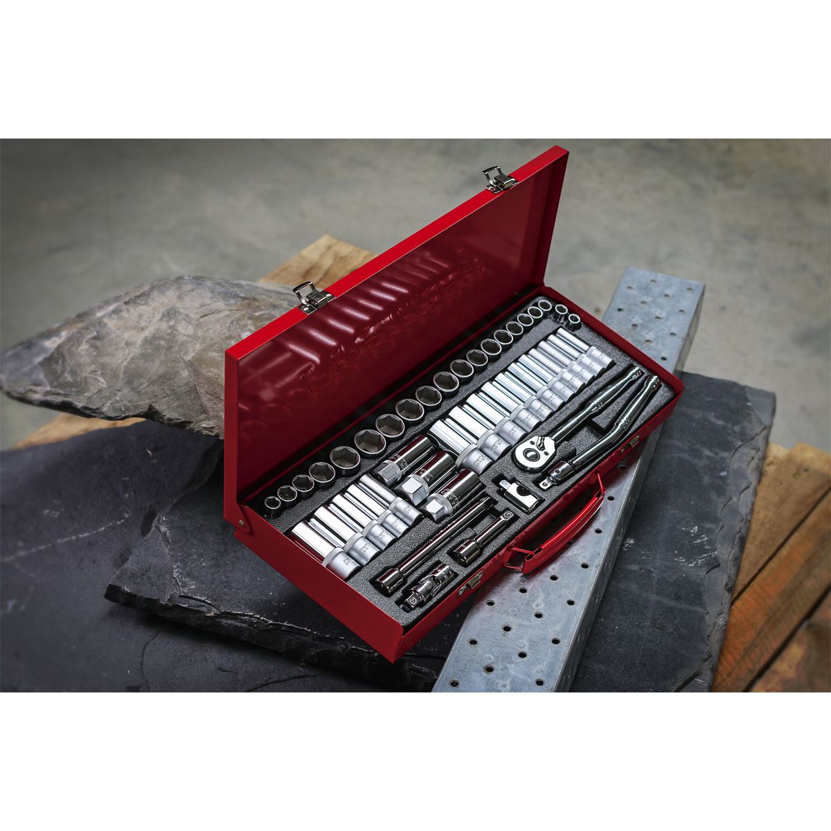 Sealey AK692 Socket Set 45pc 3/8"Sq Drive 6pt WallDrive® - Metric/Imperial Sealey