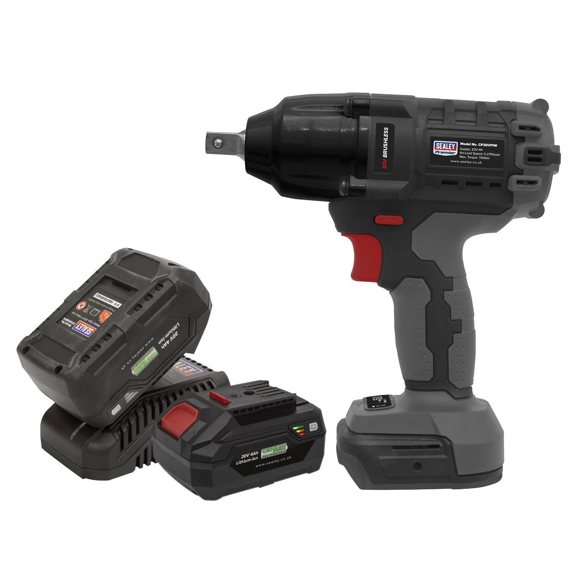 Sealey CP20VPIWKIT Brushless Impact Wrench Kit 1/2"Sq Drive 20V 4Ah SV20 Series - 2 Batteries Sealey