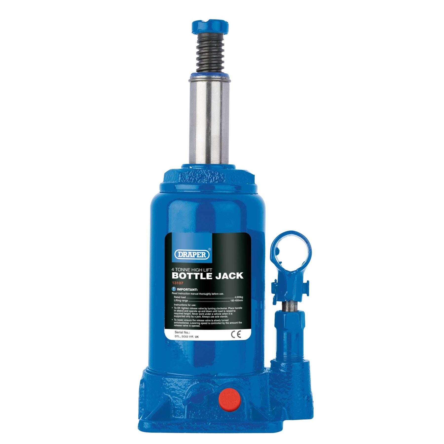 Draper 13107 High Lift Hydraulic Bottle Jack 4 Tonne Draper