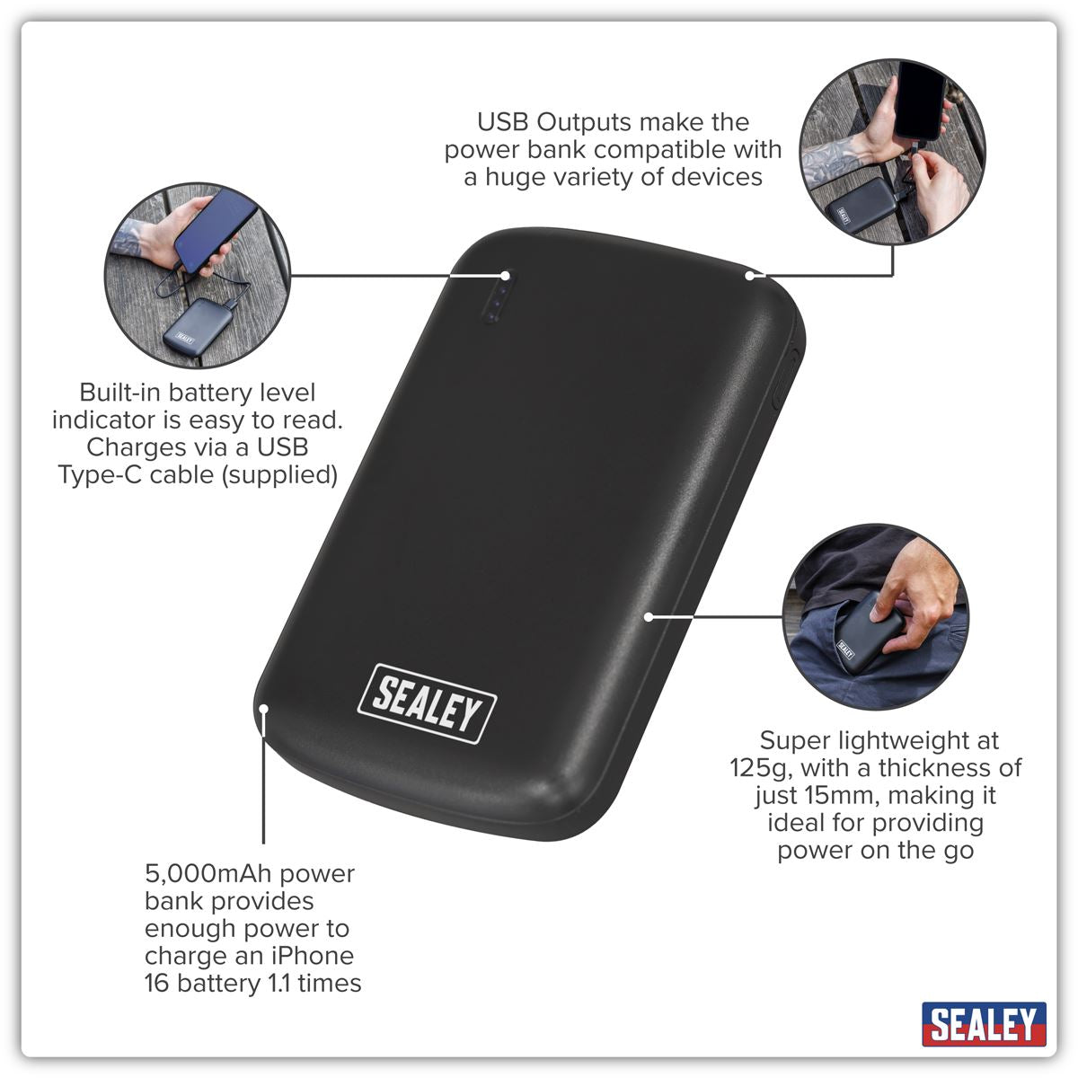 Sealey SPB103 Portable Power Bank 10W 5000mAh Sealey
