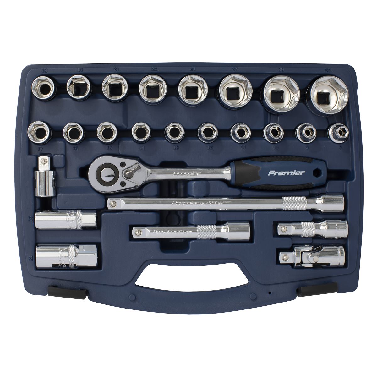 Sealey AK8992 Socket Set 26pc 1/2"Sq Drive 6pt WallDrive® Metric Sealey