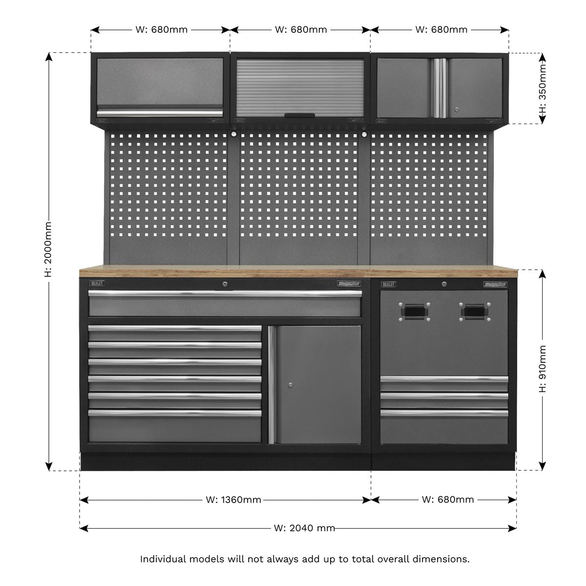 Sealey APMSSTACK14W Modular Storage System Combo - Pressed Wood Worktop Sealey