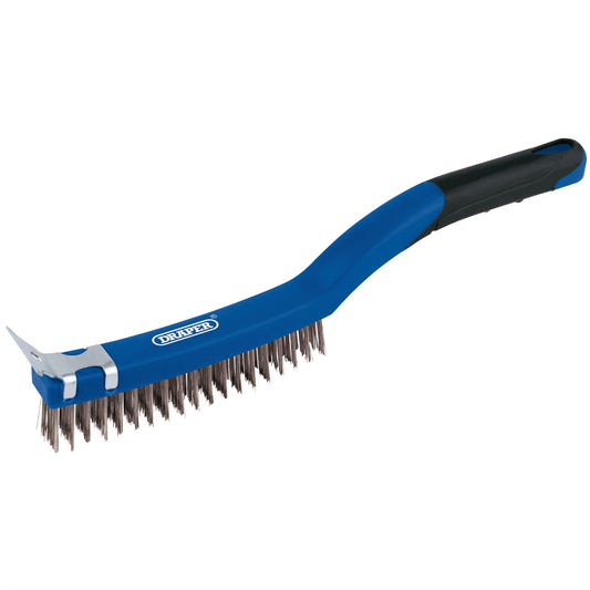 Draper 17180 3 Row Stainless Steel Wire Scratch Brush with Scraper 350mm Draper