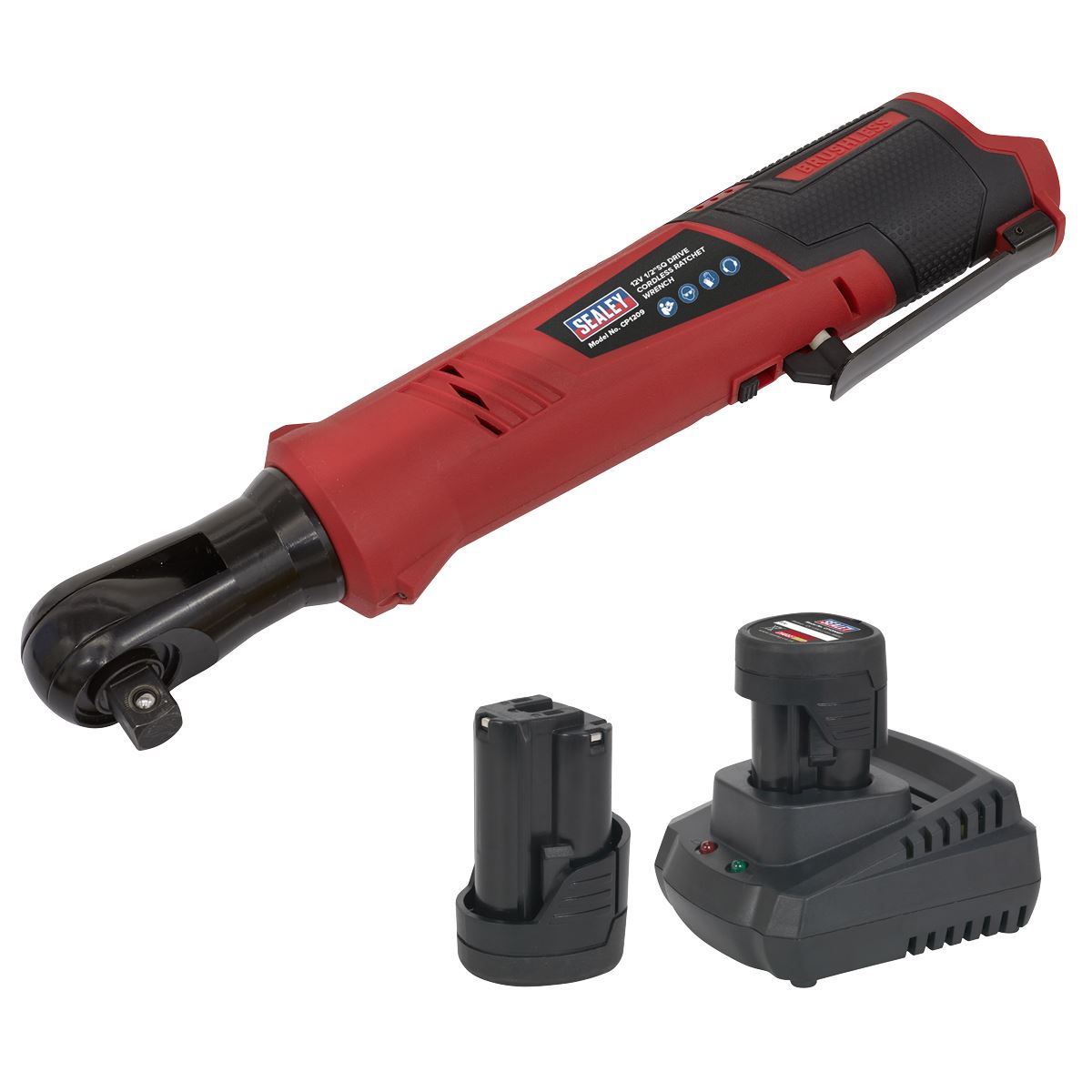 Sealey CP1209KIT Cordless Ratchet Wrench Kit 1/2"Sq Drive 12V SV12 Series - 2 Batteries Sealey