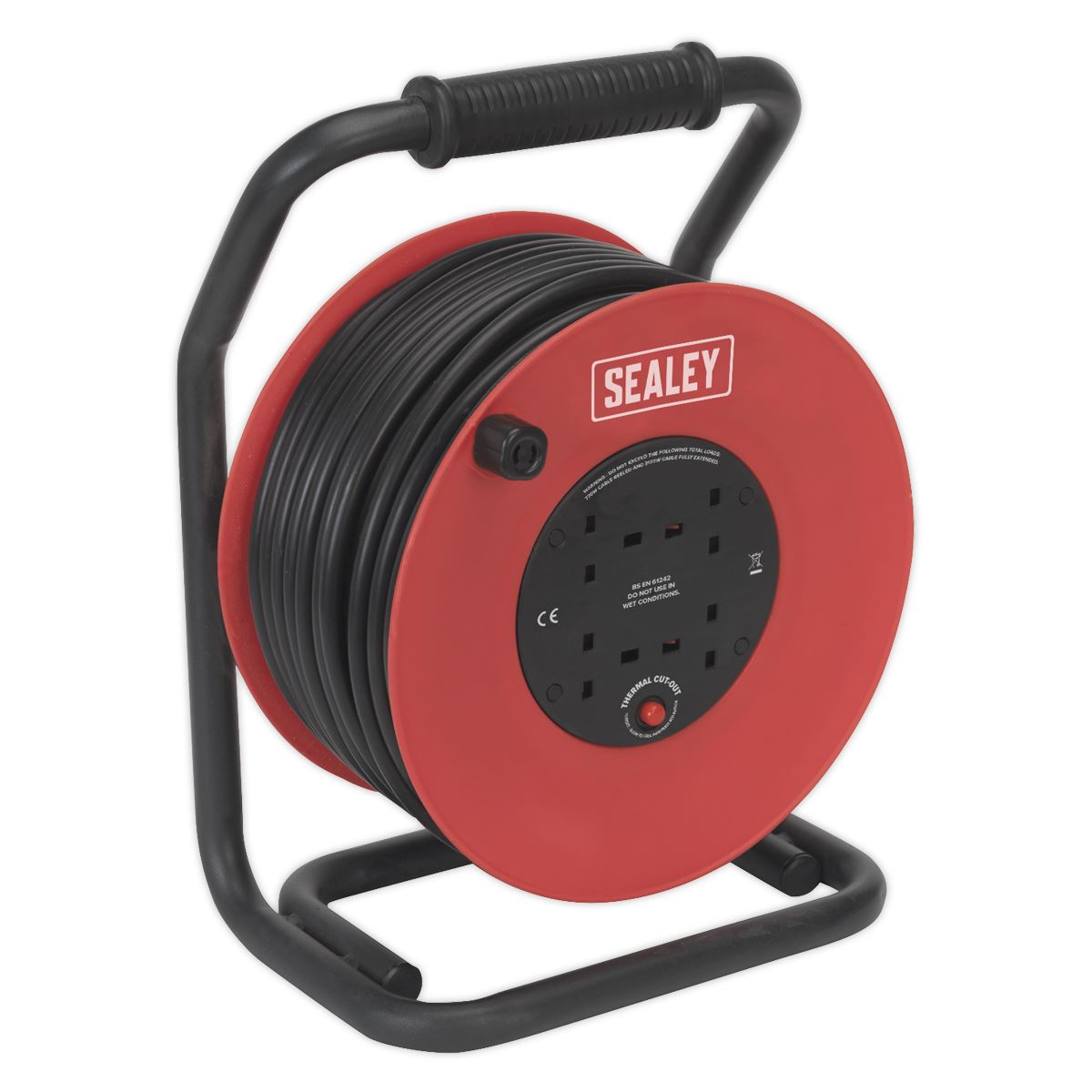 Sealey CR25025 Cable Reel 50m 4 x 230V 2.5mm² Heavy-Duty Thermal Trip Sealey