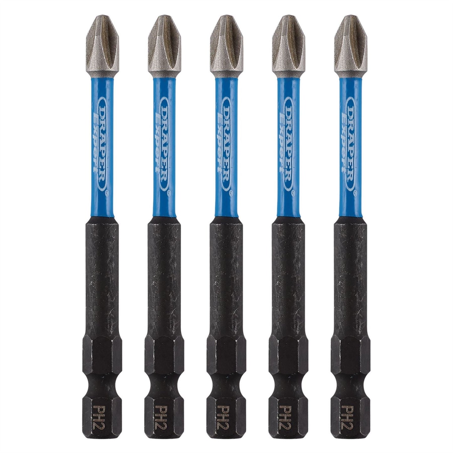 Draper 05676 Expert Cross Slot/PH Type Impact Screwdriver Bits No.2 x 75mm 1/4" Hex Pack of 5 Draper