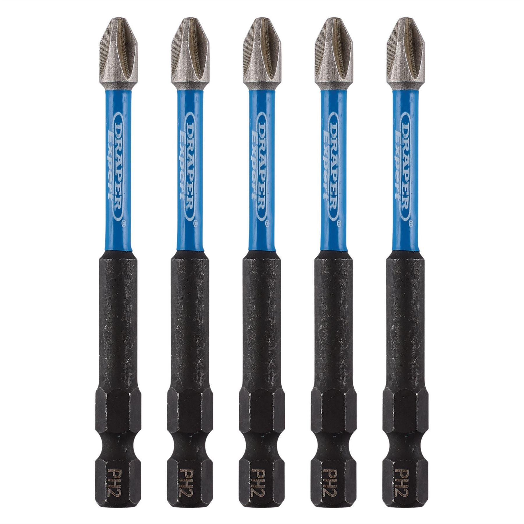 Draper 05676 Expert Cross Slot/PH Type Impact Screwdriver Bits No.2 x 75mm 1/4" Hex Pack of 5 Draper