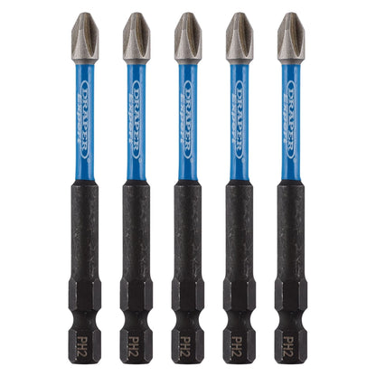 Draper 05676 Expert Cross Slot/PH Type Impact Screwdriver Bits No.2 x 75mm 1/4" Hex Pack of 5 Draper