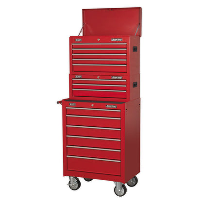 Sealey AP22STACK Topchest Mid-Box Tool Chest & Rollcab 14 Drawer Stack - Red Sealey
