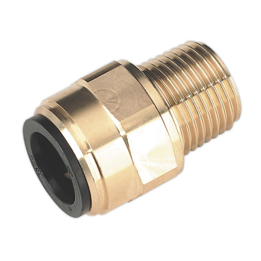 Sealey CAS15BSA Straight Adaptor 15mm x 1/2"BSPT Brass (John Guest Speedfit® - MM011504N) Sealey
