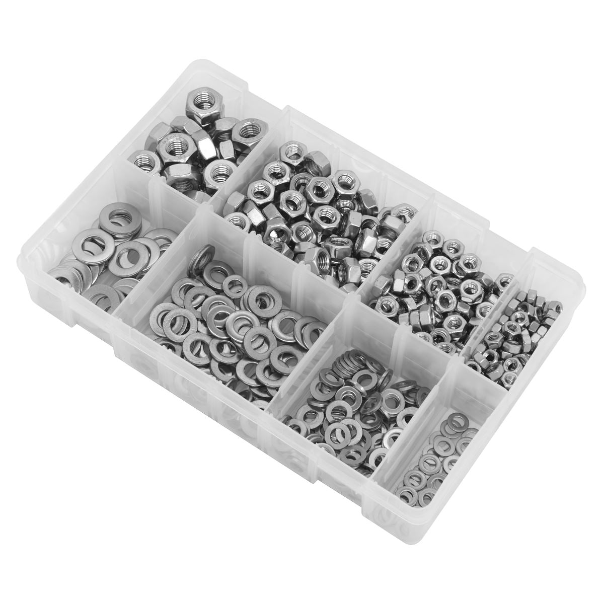 Sealey AB077NW Stainless Steel Nut and Washer Assortment 500pc M5-M10 Sealey