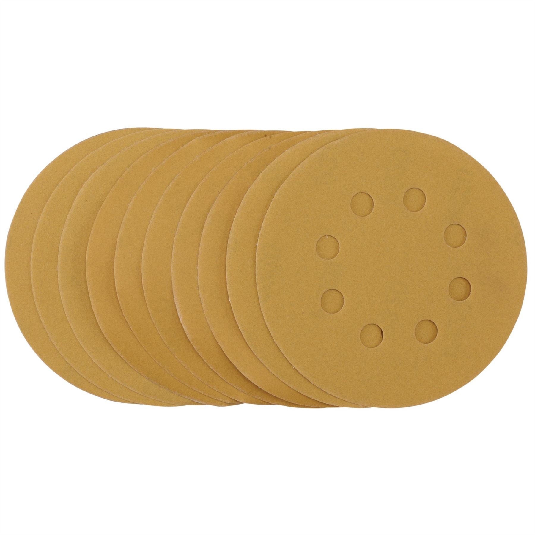 Draper 59766 Gold Sanding Discs with Hook & Loop 125mm 320 Grit 8 Dust Extraction Holes Pack of 10 Draper