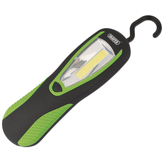 Draper 94520 COB LED Work Light with Magnetic Back and Hanging Hook 3W 200 Lumens Green 3 x AA Batteries Supplied Draper