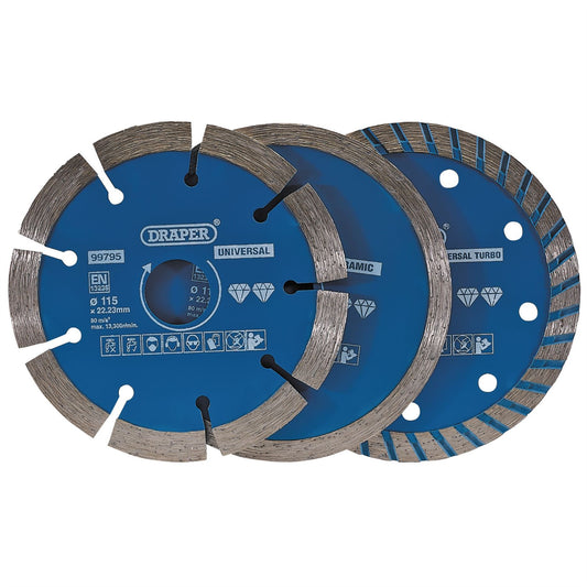 Draper 99795 Diamond Blade Set 115mm 3 Piece Draper