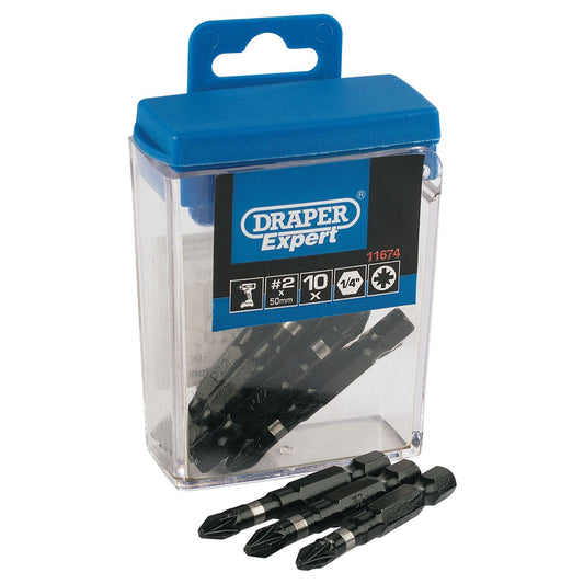 Draper 11674 PZ Type Impact Bits No.2 x 50mm 10 Piece Draper