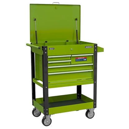 Sealey AP890MHV Heavy-Duty Mobile Tool & Parts Trolley with 5 Drawers and Lockable Top- Hi-Vis Green Sealey
