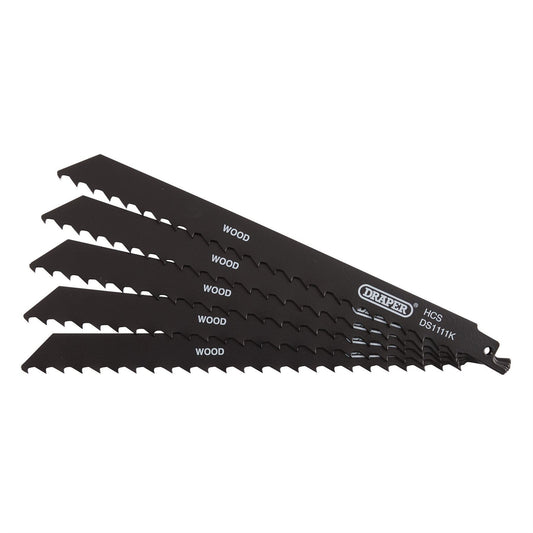 Draper 38589 Reciprocating Saw Blades for Wood and Plastic Cutting 225mm 3tpi Pack of 5 Draper