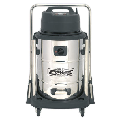 Sealey PC477 Vacuum Cleaner Industrial Wet & Dry 77L Stainless Steel Drum with Swivel Emptying 2400W Sealey