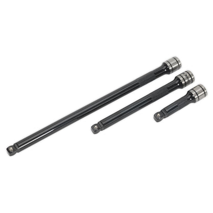 Sealey AK7691 Wobble/Rigid Extension Bar Set 3pc 3/8"Sq Drive  - Premier Black Sealey