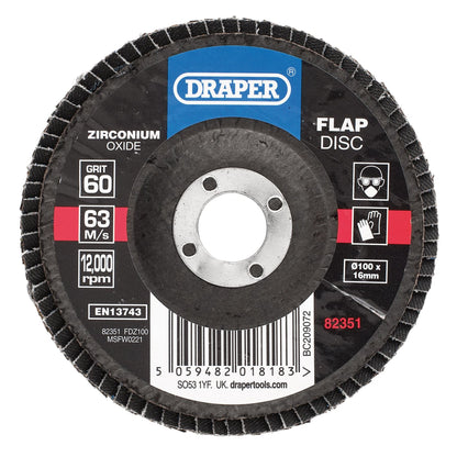 Draper 82351 Zirconium Oxide Flap Disc 100 x 16mm 60 Grit Draper