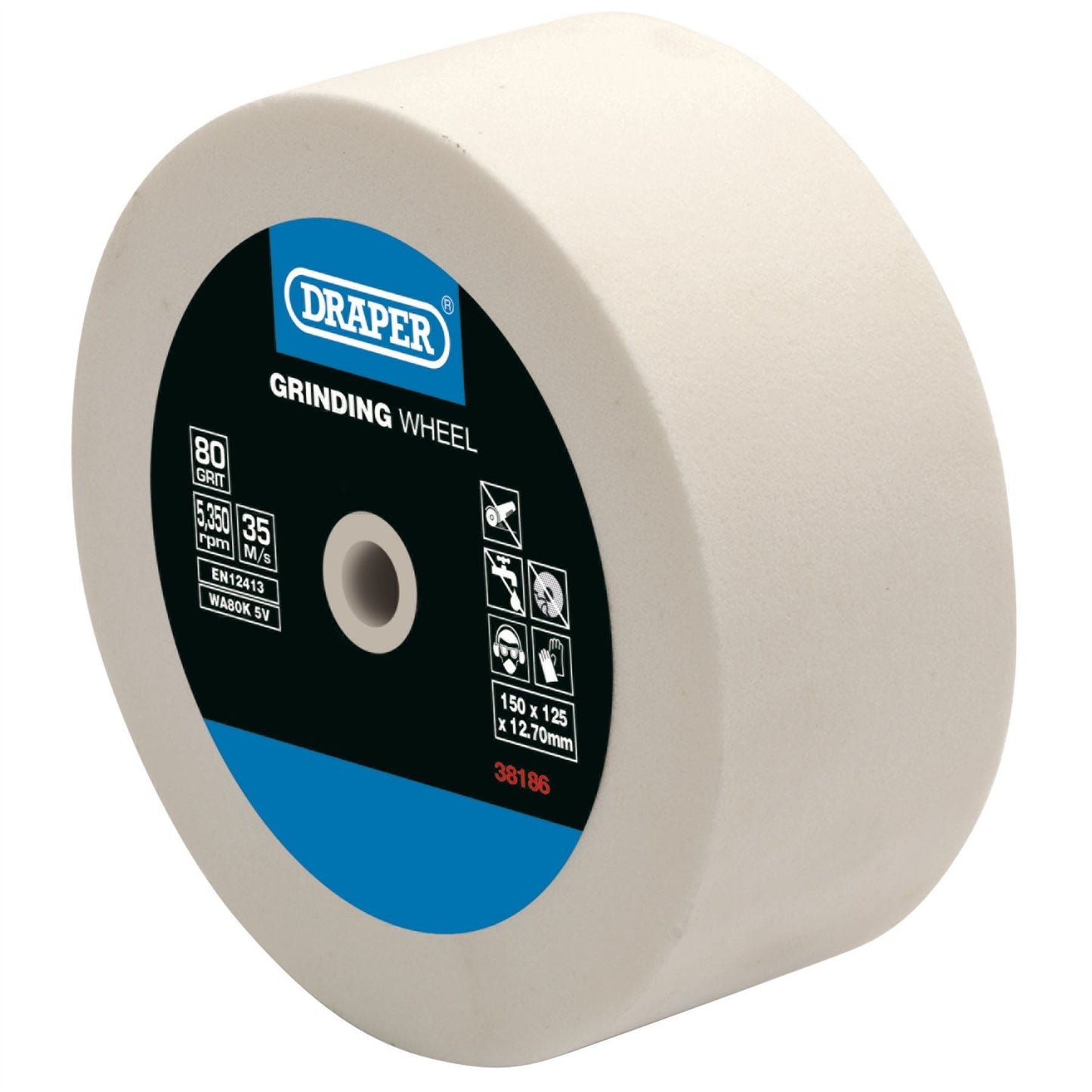 Draper 38186 Aluminium Oxide Bench Grinding Wheel 125 x 50mm 80 Grit White Draper