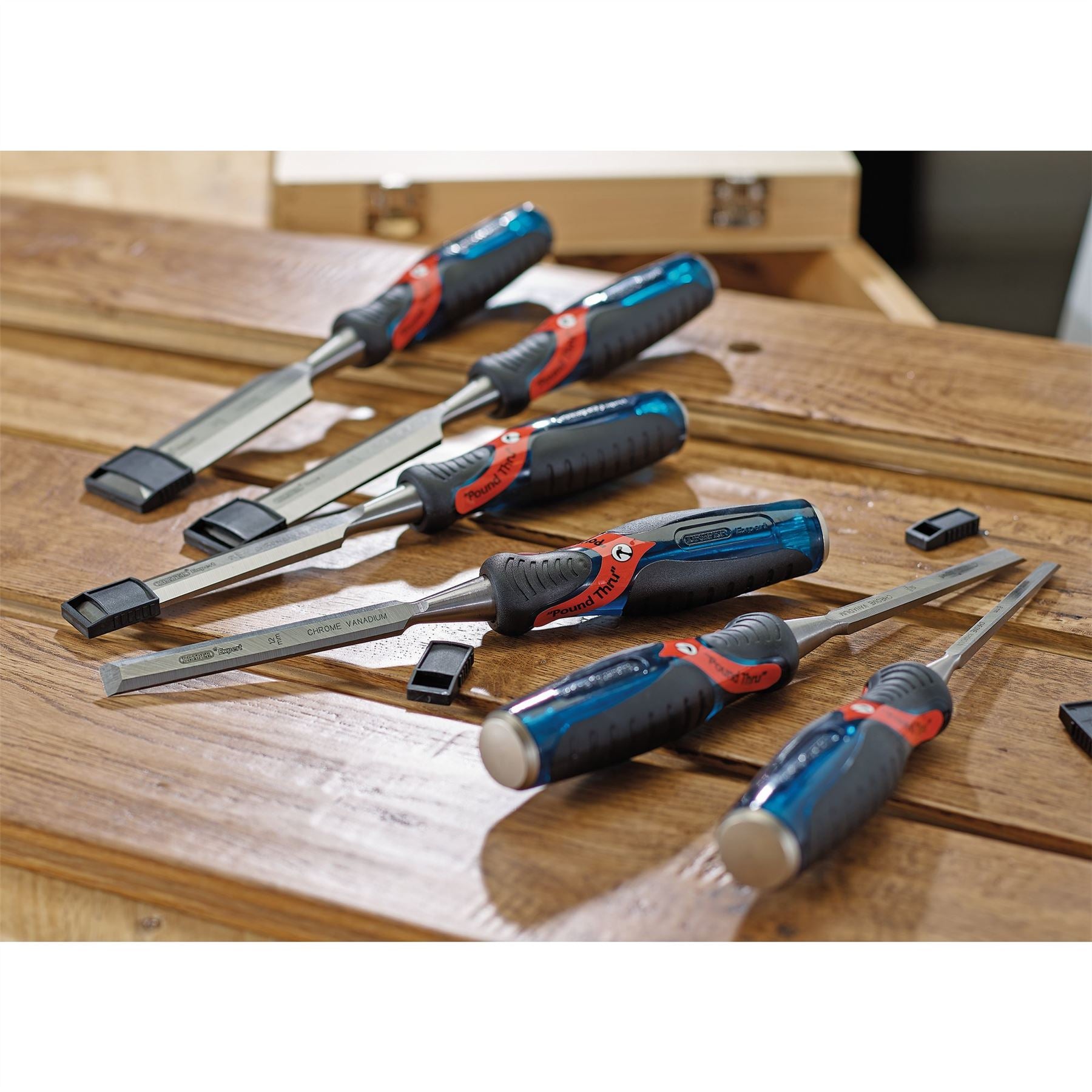 Draper 70419 Expert Soft Grip 'Pound Thru' Bevel Edge Wood Chisel Set 140mm 6 Piece Draper