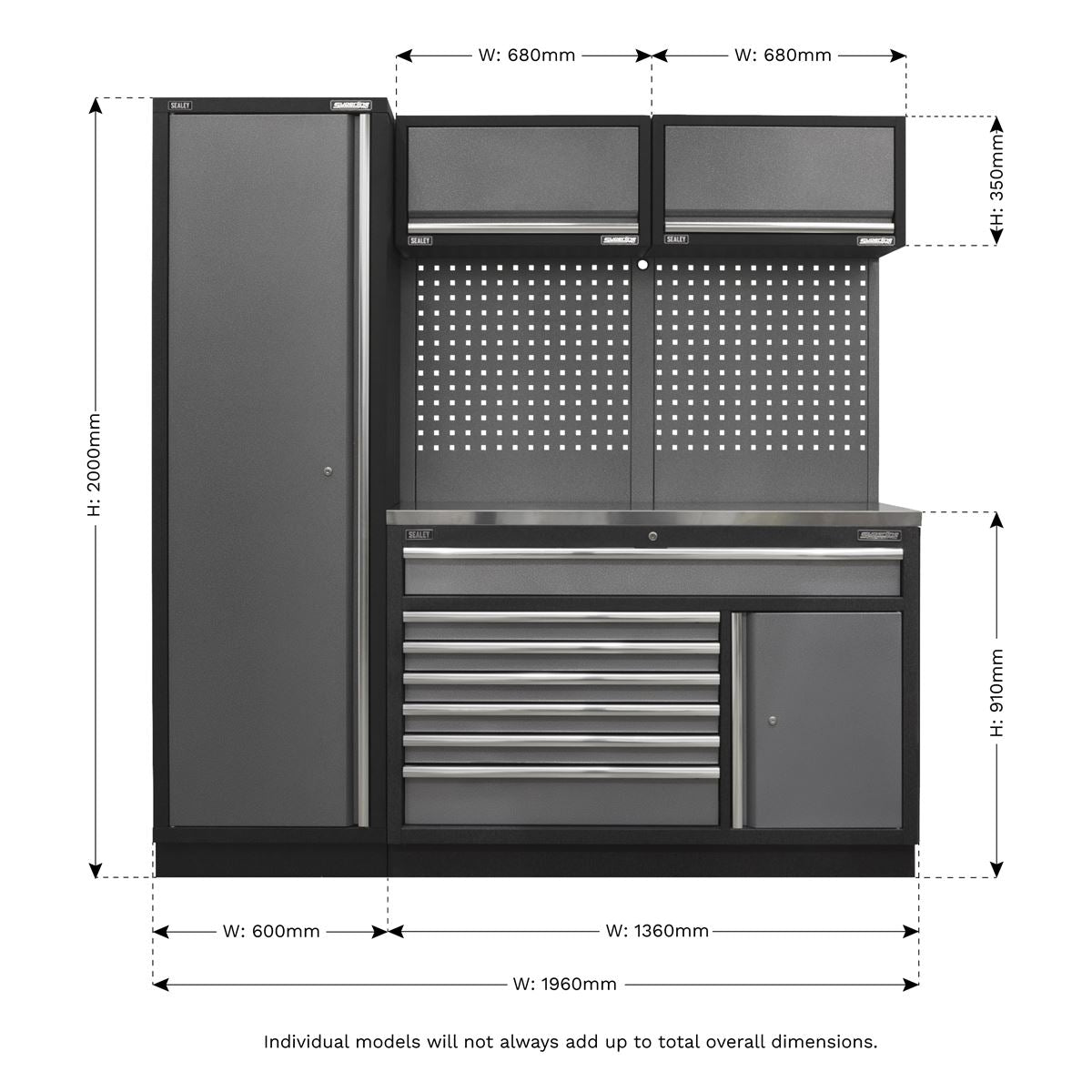 Sealey APMSSTACK09SS Superline PRO® 1.96m Storage System - Stainless Steel Worktop Sealey