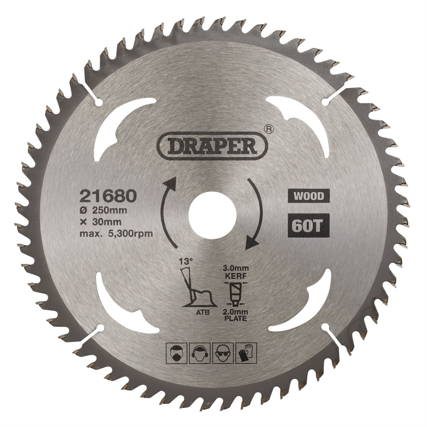 Draper 21680 TCT Circular Saw Blade for Wood 250 x 30mm 60T Draper