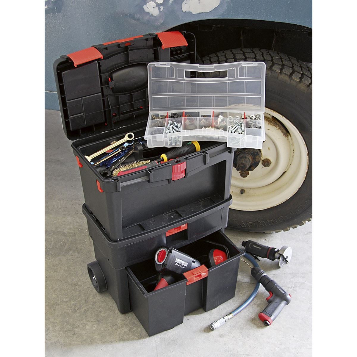 Sealey AP850 Mobile Toolbox with Tote Tray & Removable Assortment Box Sealey
