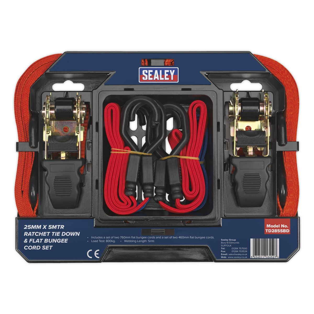 Sealey TD285SBD Ratchet Strap & Bungee Cord Set 6pc Sealey