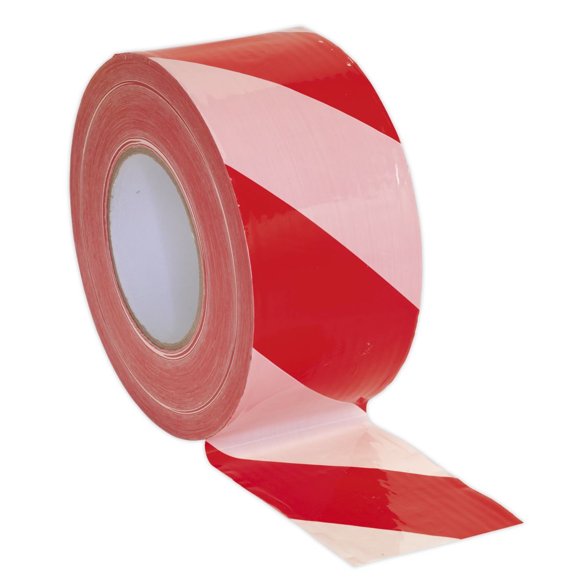 Sealey BTRW Hazard Warning Barrier Tape 80mm x 100m Red/White Non-Adhesive Sealey