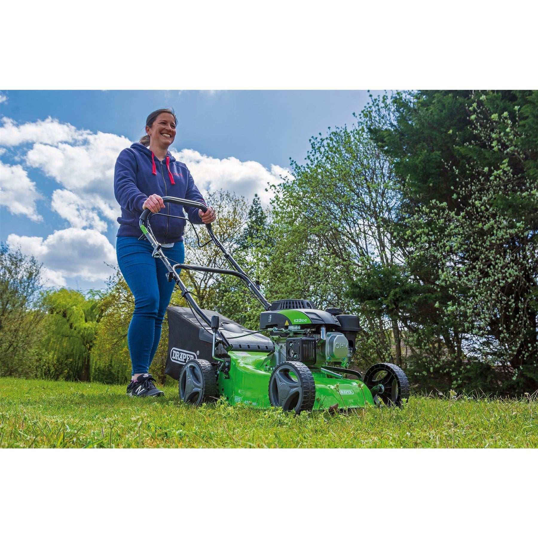 Draper 08671 Steel Deck Petrol Lawn Mower 420mm 132cc/3.3HP Draper