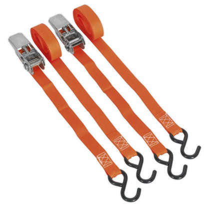 Sealey TD0540S2 Ratchet Straps 25mm x 4m Polyester Webbing with S-Hooks 500kg Breaking Strength - Pair Sealey