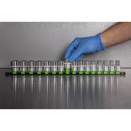Sealey AK27054HV Socket Retaining Rail with 16 Clips 1/2"Sq Drive - Hi-Vis Green Sealey