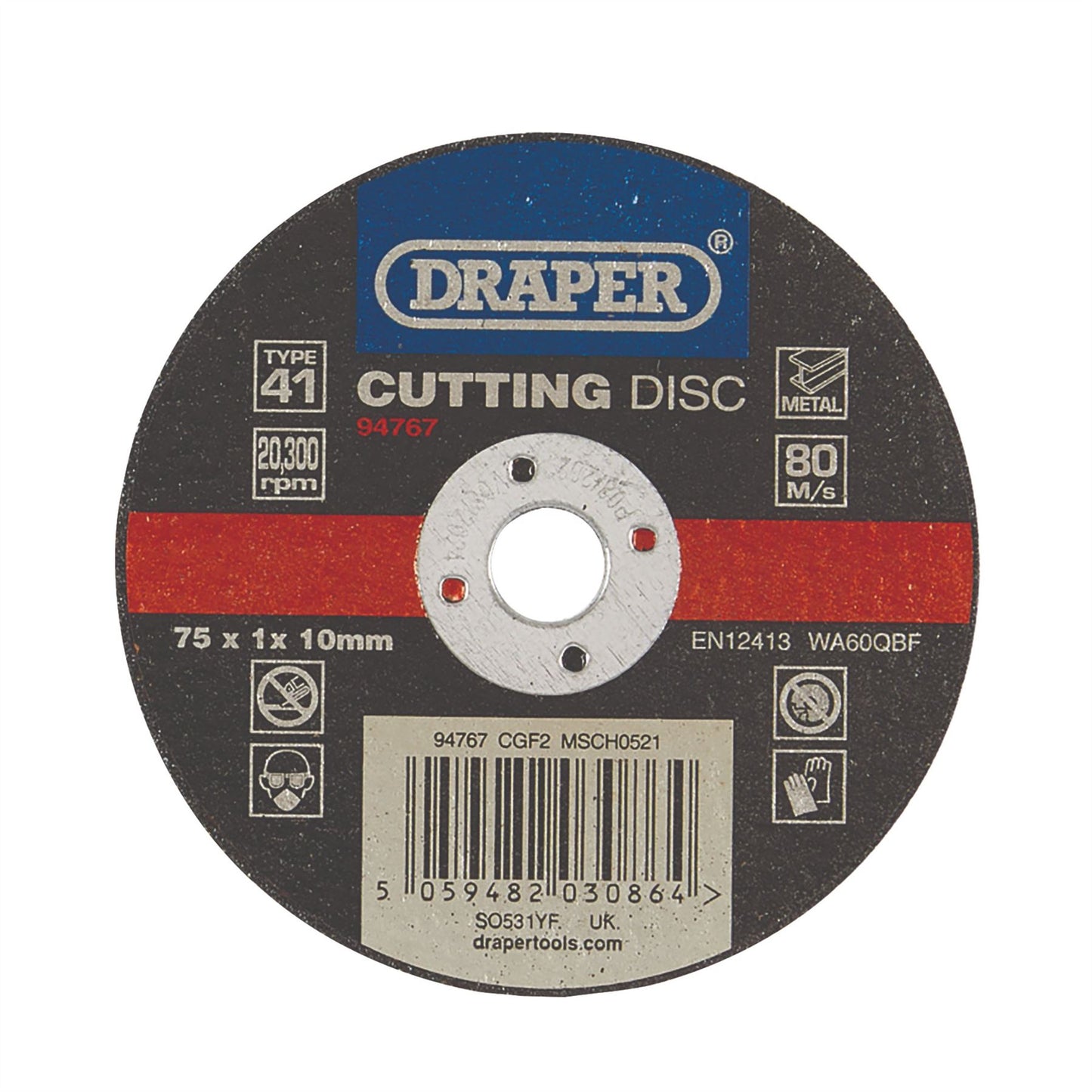 Draper 94767 Metal Cutting Disc 75 x 1 x 10mm Draper