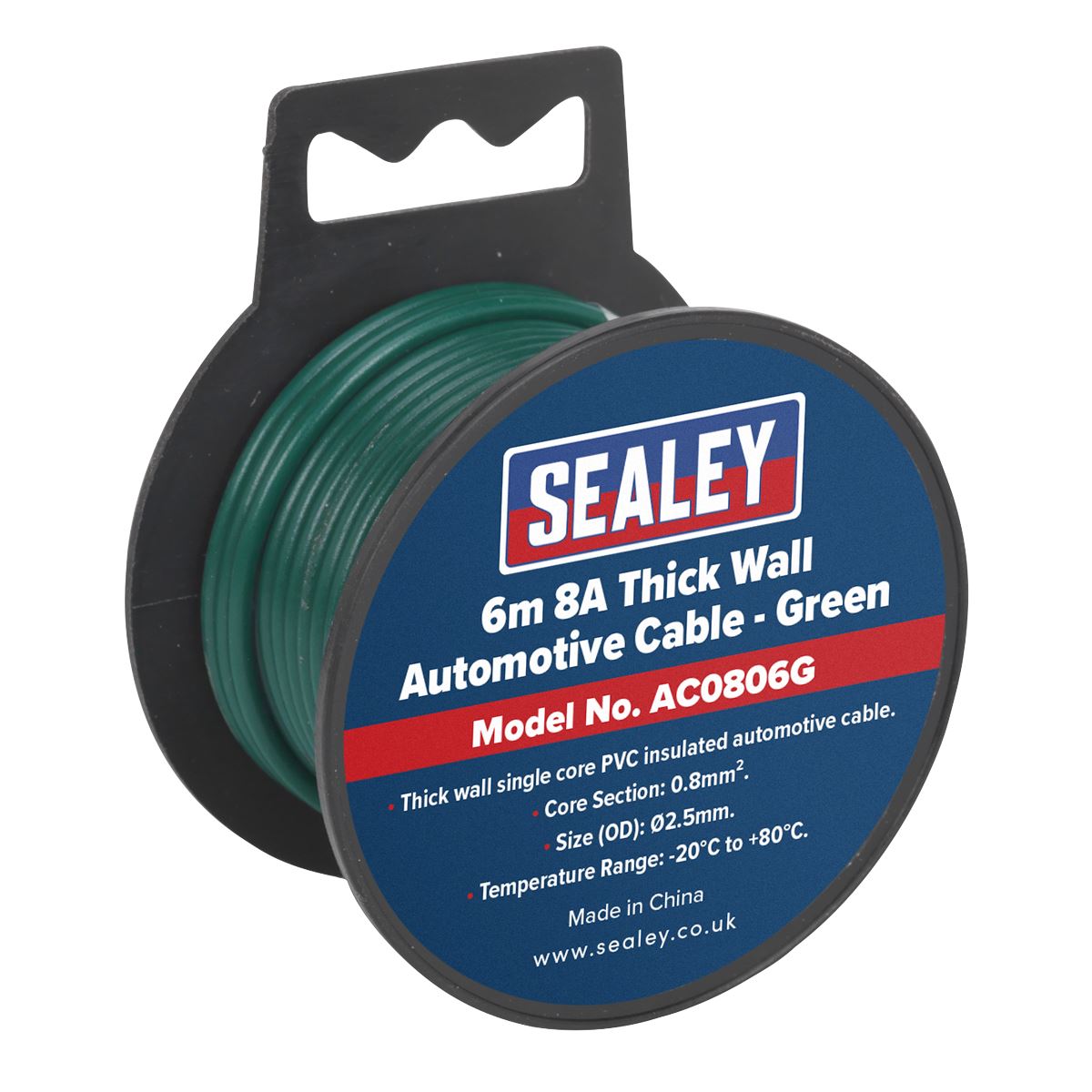 Sealey AC0806G Automotive Cable Thick Wall 8A 6m Green Sealey