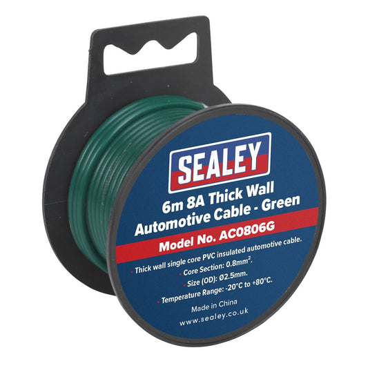 Sealey AC0806G Automotive Cable Thick Wall 8A 6m Green Sealey