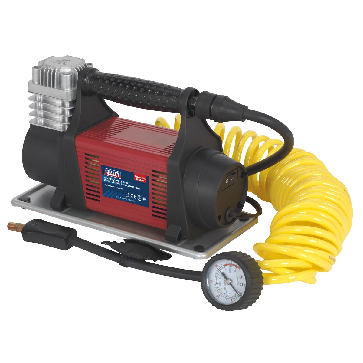 Sealey MAC06 Tyre Inflator/Mini Air Compressor 12V Heavy-Duty Sealey