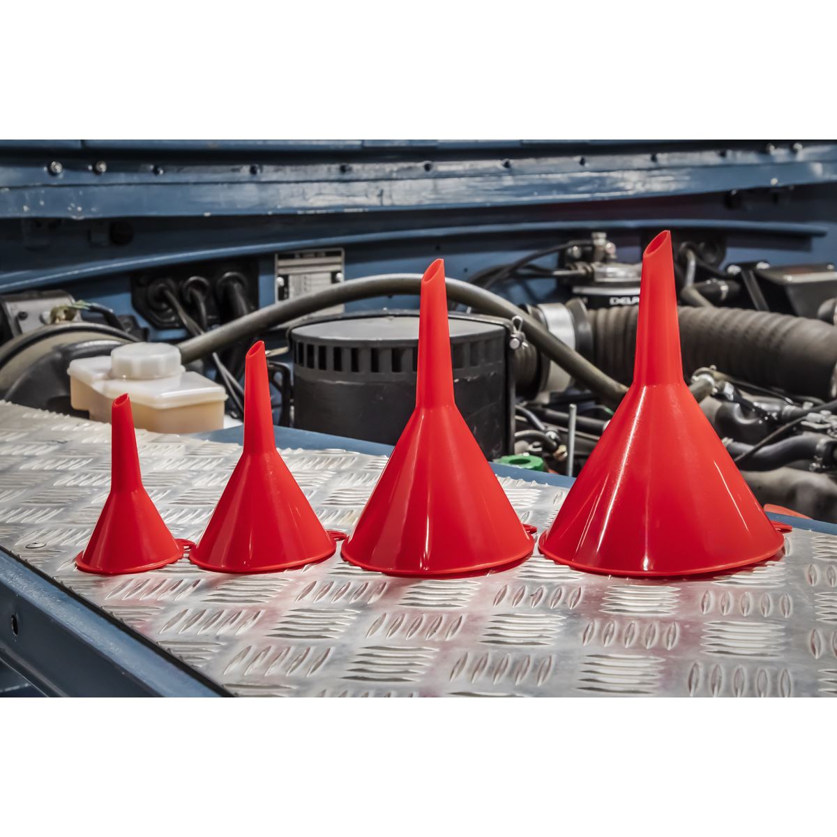 Sealey F92 Small Funnel Set 4pc Economy Fixed Spout Sealey