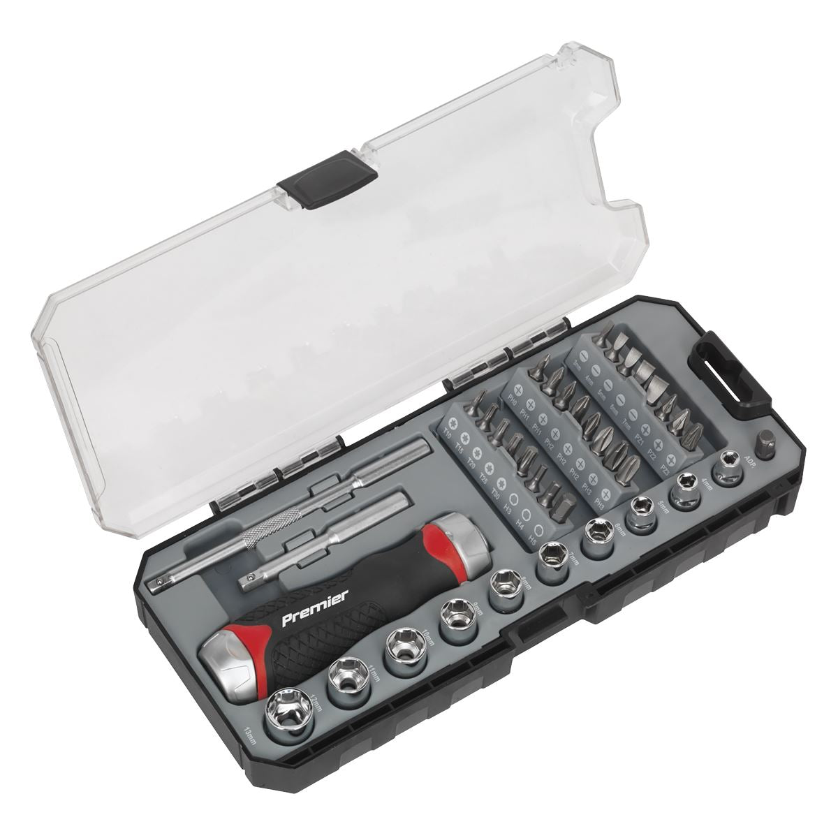 Sealey AK64905 Fine Tooth Ratchet Screwdriver Socket & Bit Set 38pc Sealey