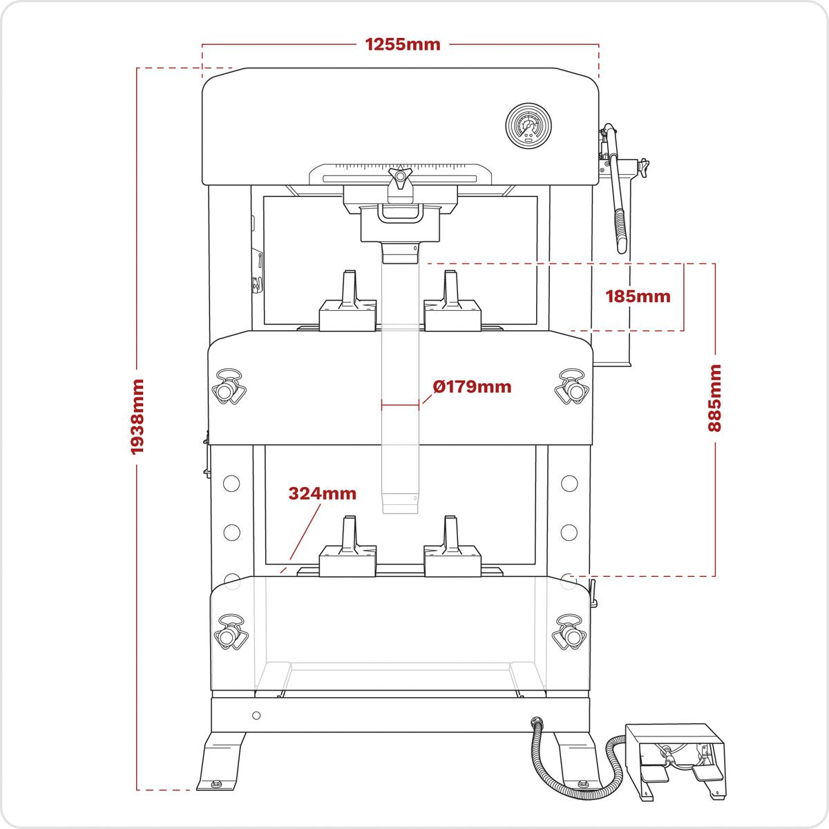 Sealey PPF100S Viking Floor Type Air/Hydraulic Press with Sliding Ram & Foot Pedal 100 Tonne Sealey