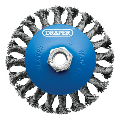 Draper 08063 Steel Bevelled Twist-Knot Wire Wheel Brush 115mm M14 Draper
