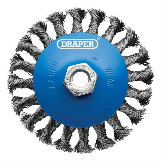 Draper 08063 Steel Bevelled Twist-Knot Wire Wheel Brush 115mm M14 Draper