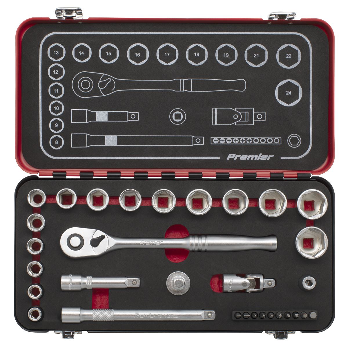 Sealey AK7921 Socket Set 3/8"Sq Drive 31pc - Premier Platinum Sealey