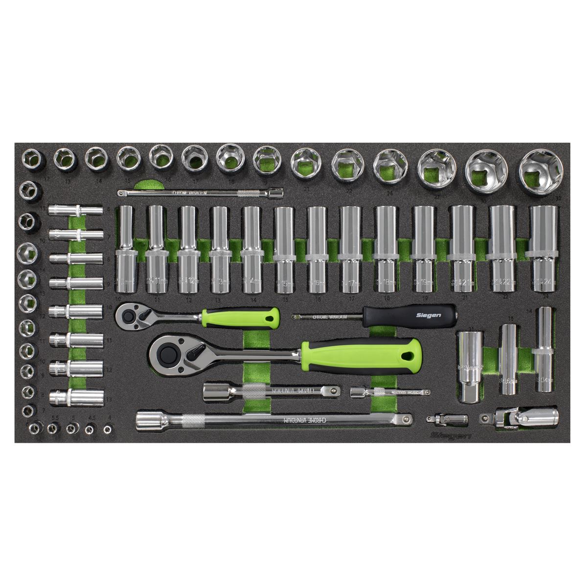 Siegen S01271 Tool Tray with Socket Set 62pc 1/4" & 1/2"Sq Drive Metric Siegen